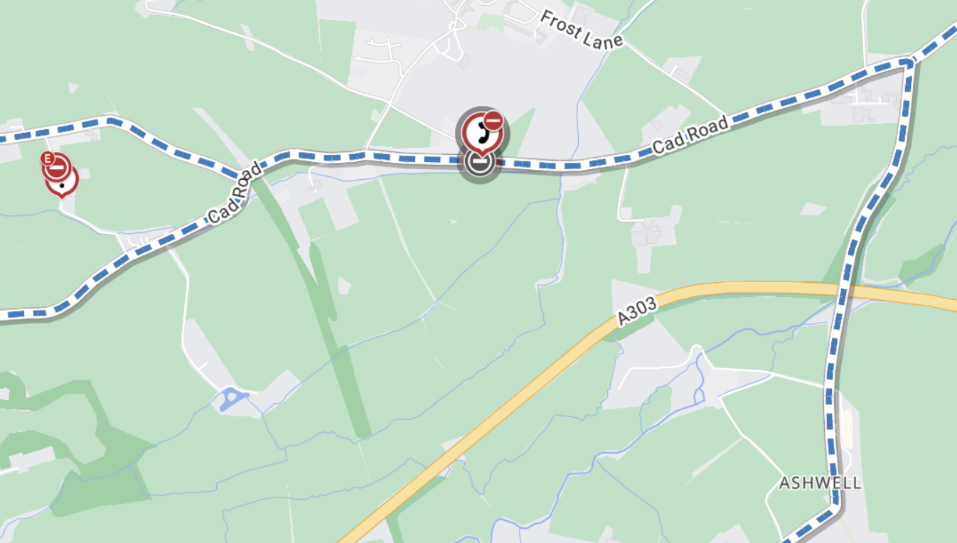 Map showing road closure